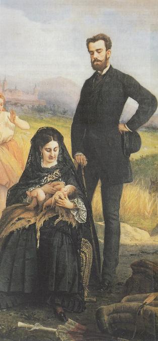 Amedeo Ferdinando Maria di Savoia (Torino, 1845-1890), el Rey Caballero,  e la regina Vittoria, che allatta un bambino spagnolo. Sullo sfondo l'Escorial. (da Aldo A. Mola, Italia. Un Paese speciale,Torino, Ed. del Capricorno, 2011, vol. 2, p.123) Figlio di Vittorio Emanuele duca di Savoia, poi re di Sardegna e d'Italia, e di Maria Adelaide d'Asburgo, da Maria Vittoria il principe Amedeo ebbe Emanuele Filiberto, Vittorio Emanuele e Luigi  Amedeo. Vedovo dal 1876, nel 1888 spos la nipote, Maria Letizia Bonaparte, figlia di Carlo Gerolamo e di sua sorella Clotilde di Savoia, e ne ebbe Umberto, conte di Salemi. Emanuele Filiberto (1869-1931), II Duca di Aosta, comandante della Terza Armata nella Grande Guerra, da Elena d'Orlans ebbe Amedeo (poi III Duca d'Aosta, vicer di Etiopia, morto prigioniero degli inglesi nel 1942) e Aimone, Re di Croazia (ove non pose mai piede), IV duca di Aosta, padre di Amedeo di Savoia, nato nel 1943, V  Duca di Aosta, poi  Duca di Savoia, erede della Corona d'Italia, padre di Aimone di Savoia, VI Duca di Aosta, che da Olga di Grecia (sposata nel 2018) ha avuto Umberto, principe di Piemonte, Amedeo e Isabella. Il Principe Aimone  ambasciatore del Sovrano Ordine Militare di Malta presso la Federazione Russa.   Nell'Archivio storico nazionale di Salamanca  conservata una lettera  della Loggia Nuova Sparta all' Hermano  Amadeo de Saboya, grado 33 (1872), che proverebbe legami tra il Re e la massoneria spagnola, all'epoca molto frastagliata. 