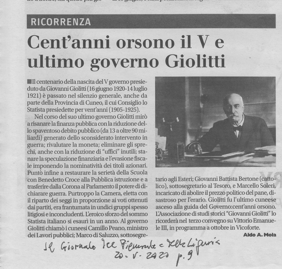 Da "Il Giornale del Piemonte e della Liguria" del 09.06.2020