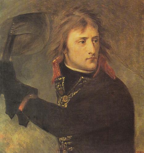 Napoleone liberatore, comandante dell'Arme d'Italie, guida l'assalto vittorioso contro gli asburgici nella battaglia di Ponte Arcole (17 novembre 1796). Dipinto di Antoine-Jean Gros (1771- suicida, 1835), allievo di David e fiduciario di Napoleone.