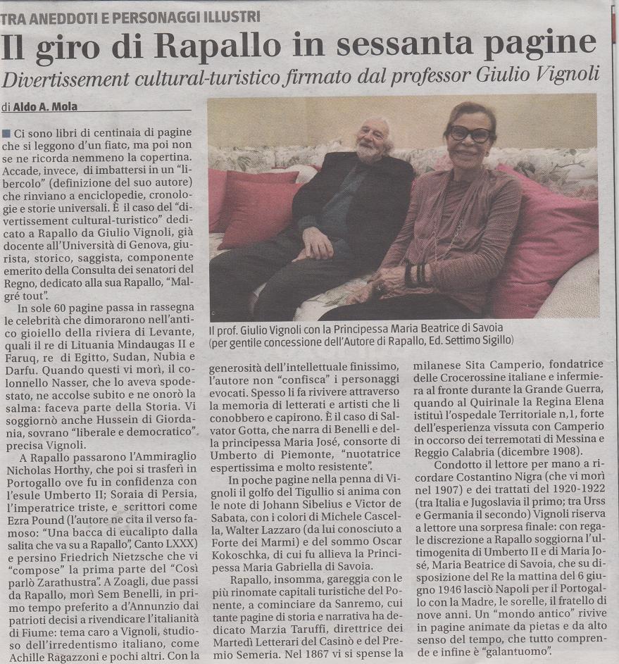 da "Il Giornale del Piemonte e della Liguria" del 01.05.2021 - Giulio Vignoli Rapallo