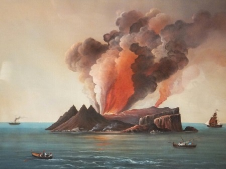 Una suggestiva immagine della leggendaria isola Ferdinandea (1831).