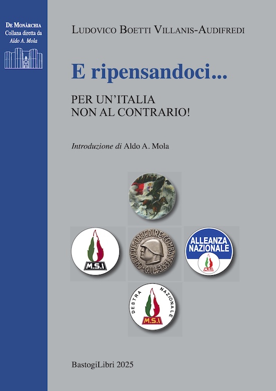 L'avvocato
                                                          e politico
                                                          Ludovico
                                                          Boetti
                                                          Villanis,
                                                          classe 1931 e
                                                          la copertina
                                                          del libro in
                                                          cui egli
                                                          propone gli
                                                          emblemi del
                                                          mondo
                                                          politico-partitico
                                                          nel quale si 
                                                          riconosciuto e
                                                          si riconosce.
                                                          Consigliere
                                                          comunale di
                                                          Vercelli, per
                                                          vent'anni
                                                          consigliere
                                                          provinciale
                                                          capogruppo a
                                                          Torino per il
                                                          Movimento
                                                          sociale
                                                          italiano,
                                                          deputato del
                                                          collegio di
                                                          Torino nella
                                                          IX
                                                          Legislatura,
                                                          nel 1996 fu
                                                          candidato al
                                                          Senato nelle
                                                          file di
                                                          Alleanza
                                                          Nazionale,
                                                          Vicepresidente
                                                          dell'Istituto
                                                          della Real
                                                          Casa di
                                                          Savoia, Boetti
                                                          Villanis 
                                                          studioso di
                                                          storia della
                                                          monarchia in
                                                          Italia.