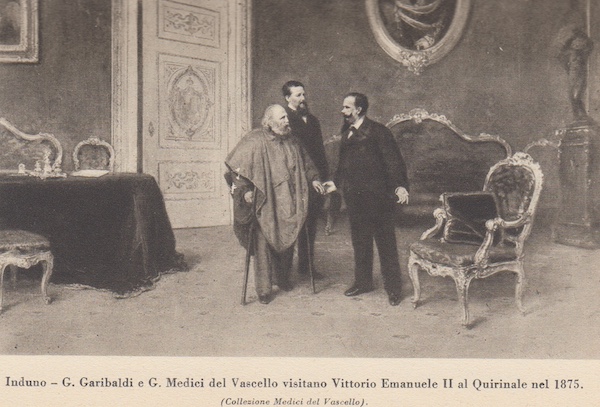 Al Quirinale
                                                Vittorio Emanuele II
                                                accoglie Garibaldi,
                                                presente l'Aiutante di
                                                Campo del Re, Giacomo
                                                Medici del Vascello, gi
                                                comandante del 2
                                                Reggimento dei
                                                Cacciatori delle Alpi.
                                                Nella Prefazione ai
                                                romanzi storici
                                                Garibaldi disse chiaro e
                                                tondo perch li scrisse:
                                                1 Per ricordare
                                                all'Italia molti dei
                                                suoi valorosi, che
                                                lasciarono la vita sui
                                                campi di battaglia per
                                                essa. 2 Per trattenermi
                                                colla giovent italiana
                                                sui fatti da lei
                                                eseguiti. 3 Per
                                                ritrarre un onesto lucro
                                                dal mio lavoro. Ecco i
                                                motivi che mi spinsero a
                                                farla da letterato in un
                                                tempo in cui credetti
                                                meglio far niente che
                                                far male. Generale,
                                                deputato, artefice
                                                dell'unit nazionale
                                                Garibaldi si reggeva
                                                sulle grucce, non aveva
                                                n stipendi n pensioni.
                                                Scrisse di getto e
                                                pubblic Clelia
                                                (uscito nel 1870 in
                                                inglese prima che in
                                                italiano) e Cantoni il
                                                volontario (1870), I
                                                Mille, specchio di
                                                un'anima che sente le
                                                miserie e le vergogne
                                                del suo paese, e le
                                                Memorie, intraprese
                                                nel 1871, completate
                                                l'anno seguente e
                                                pubblicate nel 1874.
                                                Bench tradotti nei Due
                                                Mondi, i romanzi non gli
                                                fruttarono quel che
                                                sperava. Viveva in
                                                condizioni miserevoli.
                                                Alcuni Comuni gli
                                                assicurarono una
                                                pensione di 3.000 lire
                                                annue. Nel 1876 accett
                                                il dono nazionale e
                                                nel 1880 grazie al
                                                giureconsulto piacentino
                                                e futuro presidente del
                                                Senato Giuseppe Manfroni
                                                ottenne l'annullamento
                                                delle nozze con
                                                Giuseppina Raimondi e
                                                spos la provvida
                                                compagna Francesca
                                                Armosino, dalla quale
                                                aveva avuto Rosa, Clelia
                                                e Manlio. La sua, s, fu
                                                una vita inimitabile.