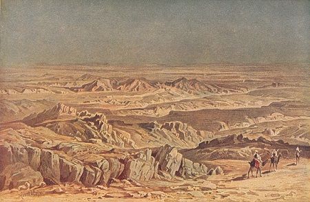 DIDASCALIA: Una veduta dell'Hammada, Acquerello di Ernesto Heyn (da A. Ghisleri, Tripolitania e Cirenaica, cit.). Gli Italiani in Libia sono stati ieri al centro del convegno organizzato dal sindaco di Levice (Cuneo), Francesca Rovello, con la regia del gen. Antonio Zerrillo, storico e sagace animatore di cultura patriottica. Presenti reparti militari, rappresentanze del Corpo della Croce Rossa Italiana, di associazione combattentistiche e d'arma, Medaglieri e Gonfaloni, sono stati ricordati padre Giovanni Blengio (Levice, 1912 - Pamplona Baja, Per, 2002), cappellano militare dell'eroico Presidio di Giarabub tra il 1940 e il 1941, M.B. al Valor Militare, il medico albese Ferruccio Della Valle, M.A. al Valor Militare, e il colonnello Salvatore Castagna, comandante del Presidio di Giarabub. Con la collaborazione di numerosi enti e istituti, a Palazzo Scarampi  stata allestita una suggestiva mostra documentaria che rimarr aperta sino a domenica 10 luglio. Le direttive che Vittorio Emanuele III, il Re Soldato, invi costantemente a Giolitti e ai comandanti sul campo vengono del tutto ignorate da Claudio Pavone nel vol. III di Quarant'anni di politica italiana; esse sono invece ampiamente documentate nei 2 volumi del Carteggio giolittiano curato da Aldo A. Mola e Aldo G Ricci di concerto con Giovanni Rabbia, benemerito presidente della Fondazione Cassa di Risparmio di Saluzzo (Ed. Bastogi, Foggia, 2010).