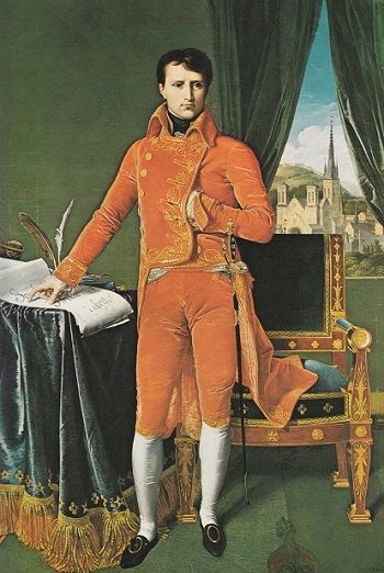 DIDASCALIA: Napoleone in tenuta di Primo Console. Sin dalla campagna d'Italia del 1796-1797 Bonaparte ebbe chiara l'importanza del patrimonio monumentale e artistico non solo sotto il profilo economico ma per il prestigio che derivava al suo possesso. Perci non si fece scrupoli e ordin l'invio di statue, quadri, gioielli dall'Italia alla Francia del Direttorio, sull'orlo della bancarotta. In tal modo consolid la sua fama personale. Da giovane brillante generale ascese a uomo politico e impose al governo i suoi piani: dalla campagna in Egitto al colpo di Stato del 18 brumaio, dopo il suo rientro a Parigi.     Ma l'eredit pi importante lasciata da Napoleone al secolo seguente, a cominciare dagli italiani, fu soprattutto ideale e politica. Sotto le sue bandiere essi presero coscienza della propria identit e del proprio valore, anche militare. Documenti alla mano, ne ha scritto Alessandro Mella in Viva l'Imperatore! Viva l'Italia! Le radici del Risorgimento: il sentimento italiano nel ventennio napoleonico, intr. di Francesco Paolo Tronca, Roma, BastogiLibri.